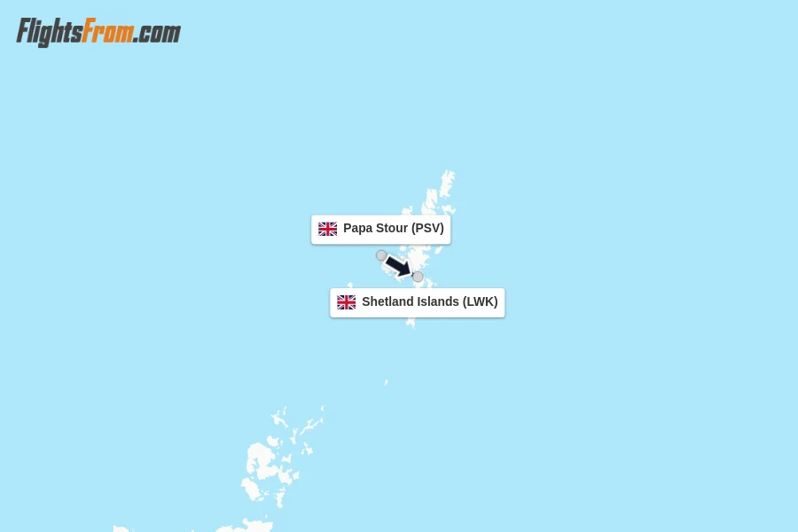Flights from Papa Stour to Shetland Islands route map