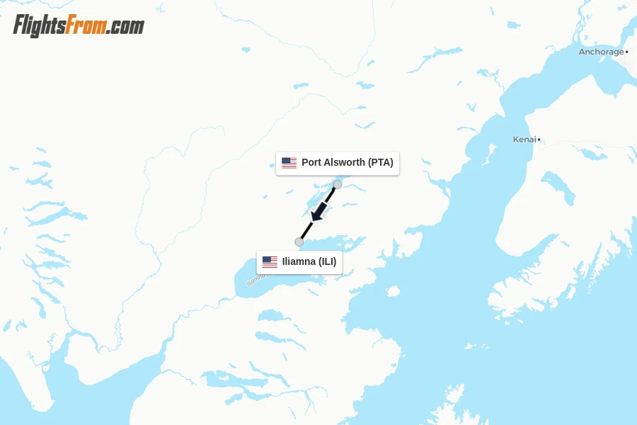 Flights from Port Alsworth to Iliamna route map