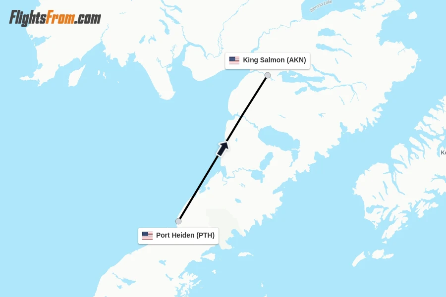 Flights from Port Heiden to King Salmon route map