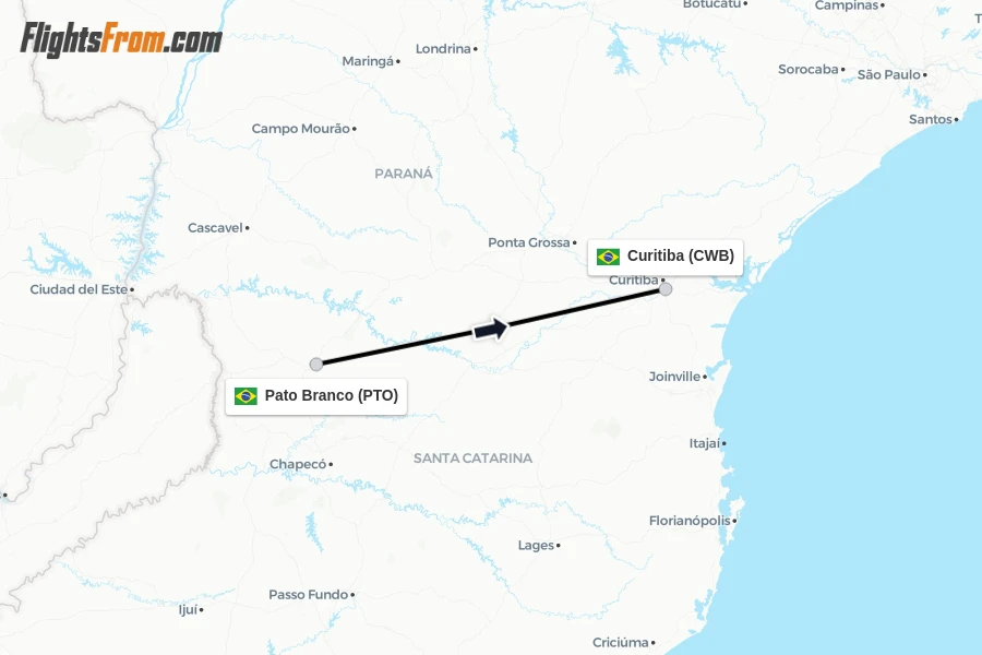 Flights from Pato Branco to Curitiba route map