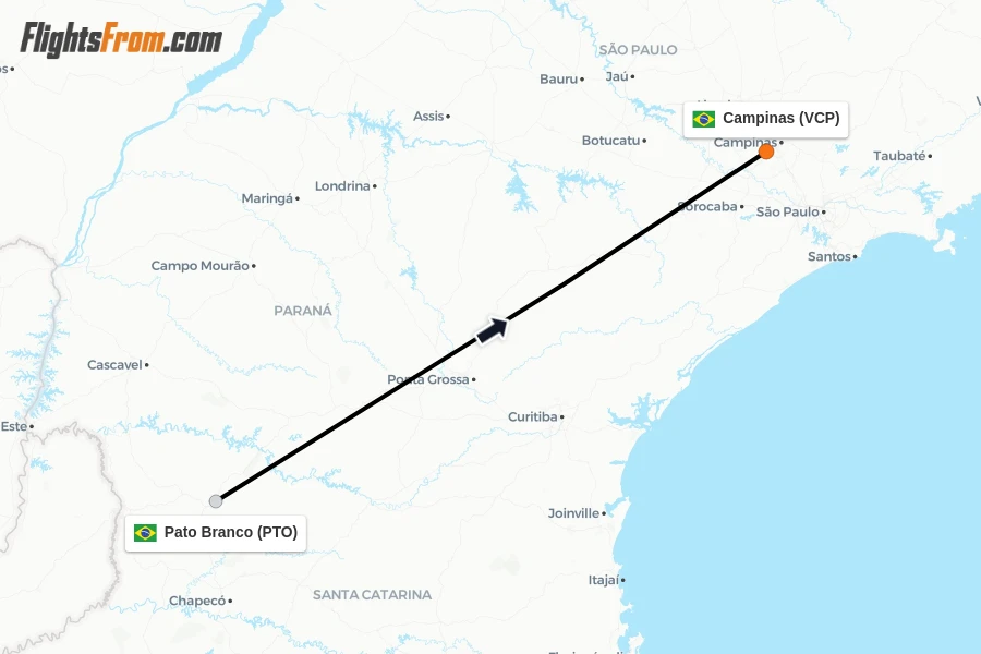Flights from Pato Branco to Campinas route map