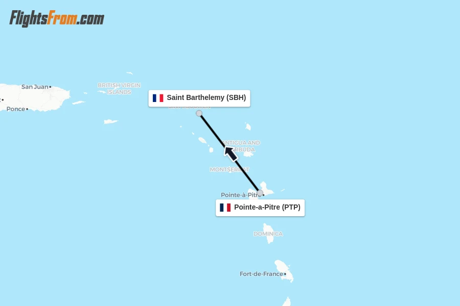 Flights from Pointe-a-Pitre to Saint Barthelemy route map