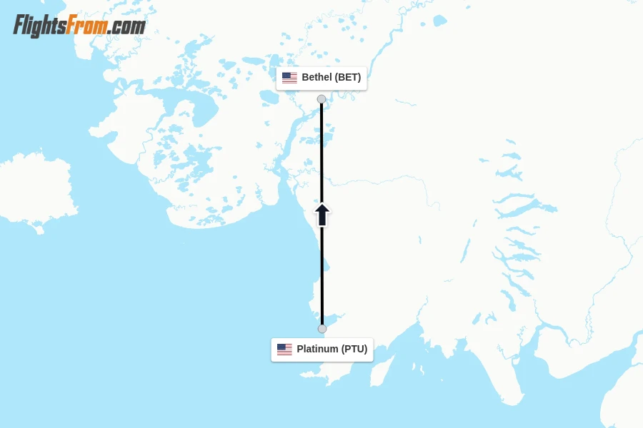 Flights from Platinum to Bethel route map
