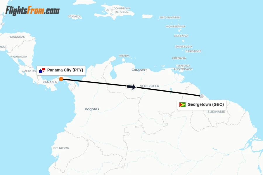 Flights from Panama City to Georgetown route map