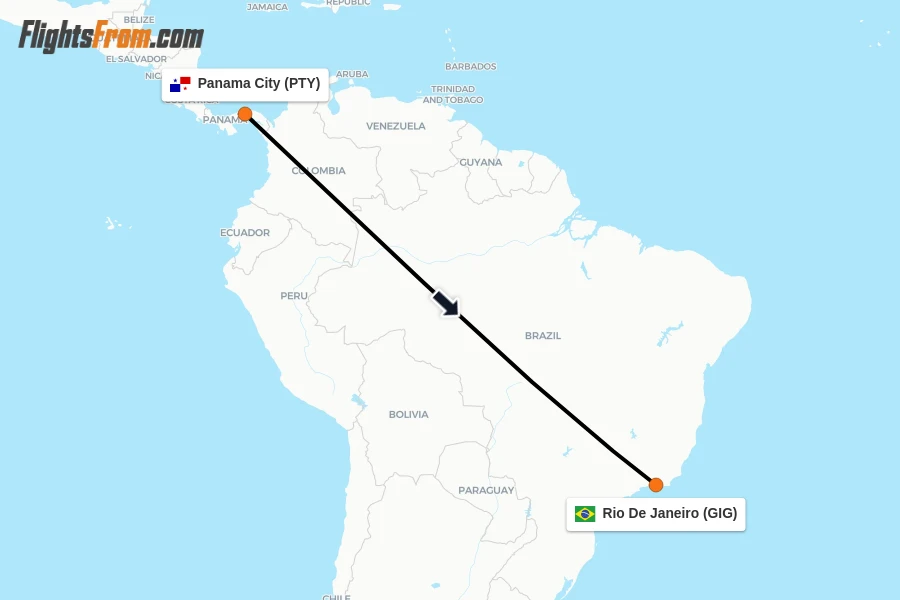 Flights from Panama City to Rio De Janeiro route map