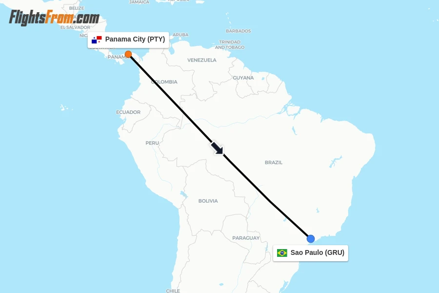 Flights from Panama City to Sao Paulo route map