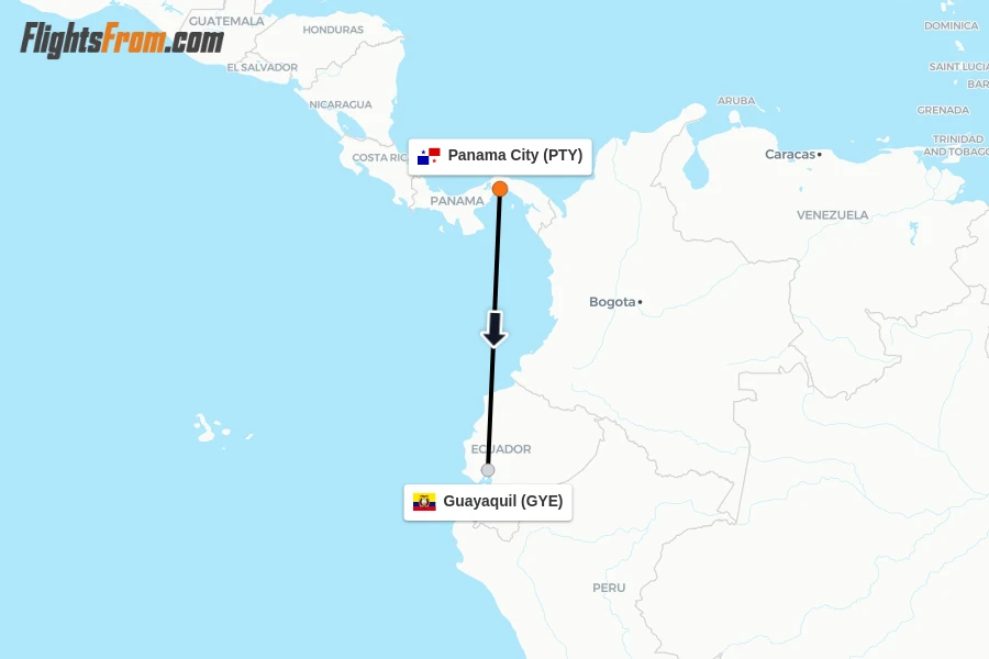 Flights from Panama City to Guayaquil route map