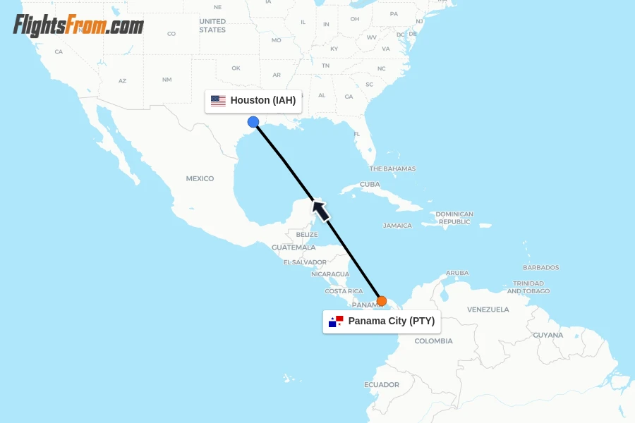 Flights from Panama City to Houston route map