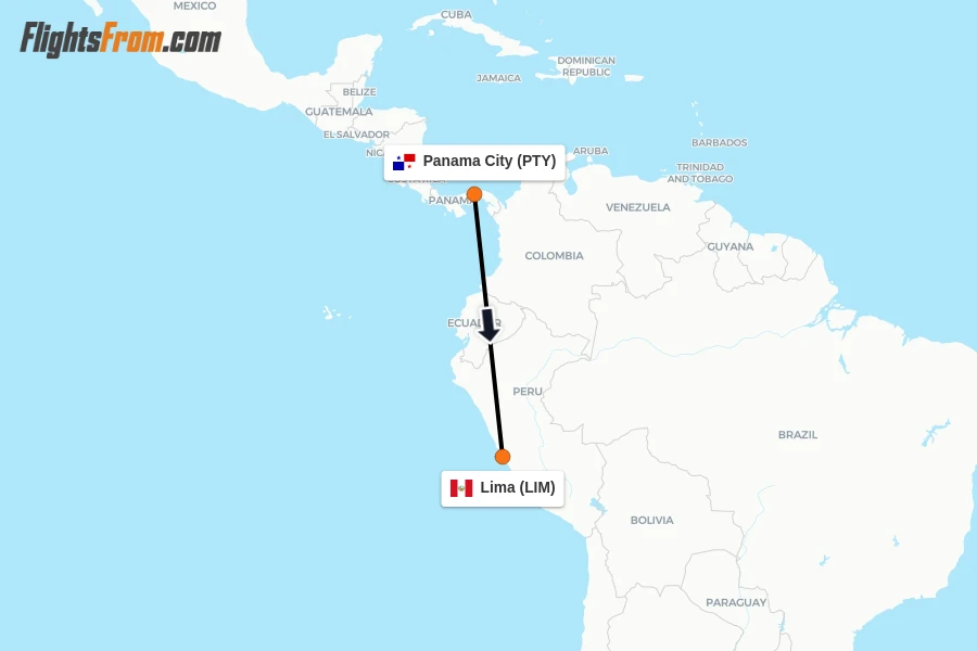 Flights from Panama City to Lima route map