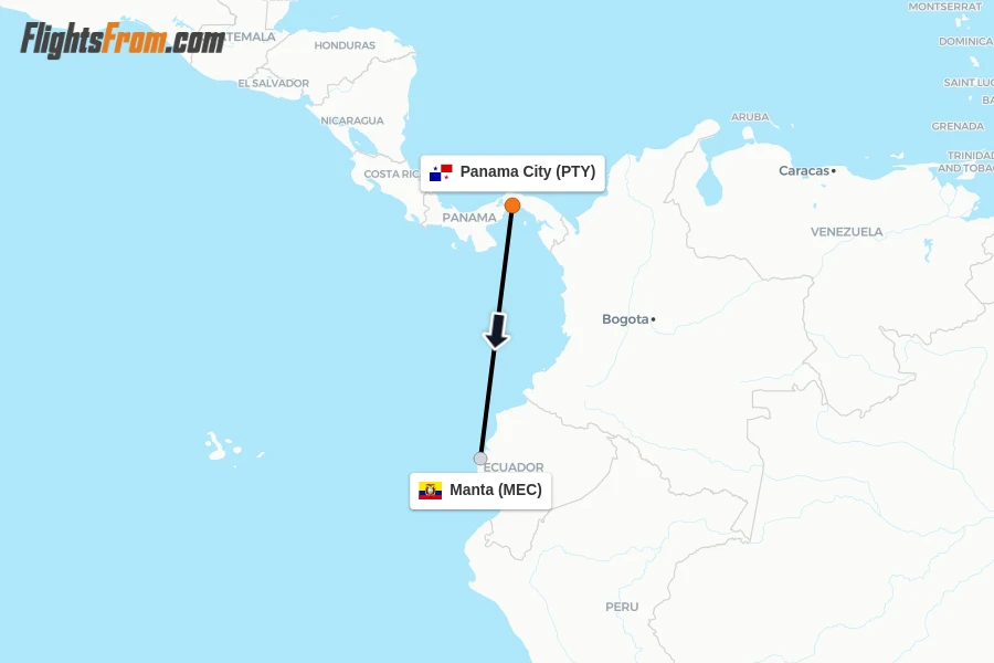 Flights from Panama City to Manta route map