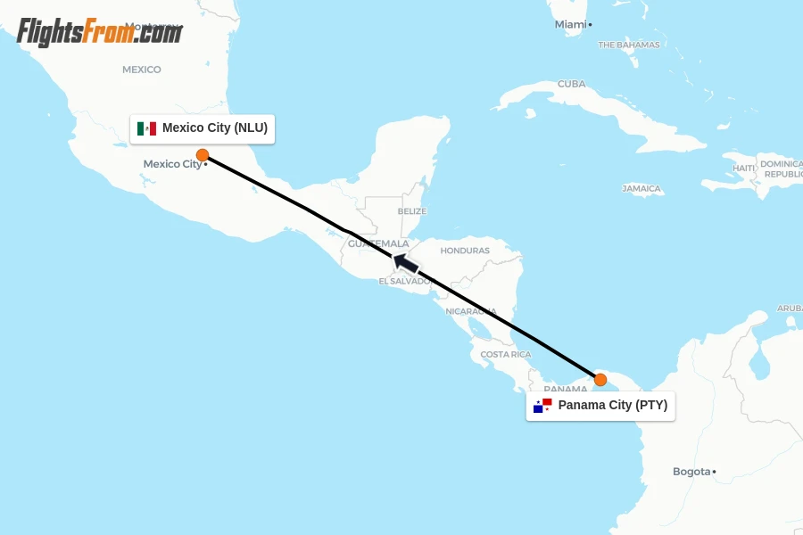 Flights from Panama City to Mexico City route map
