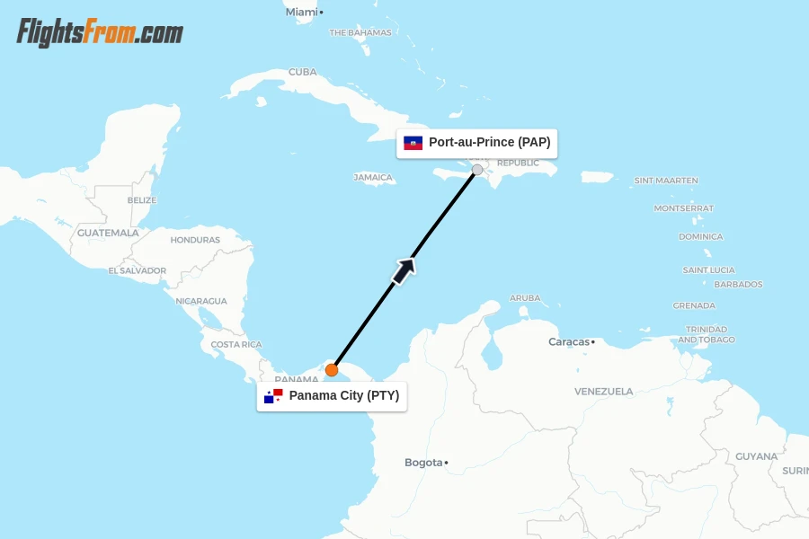 Flights from Panama City to Port-au-Prince route map