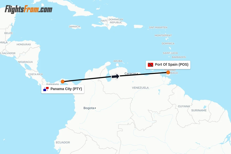 Flights from Panama City to Port Of Spain route map