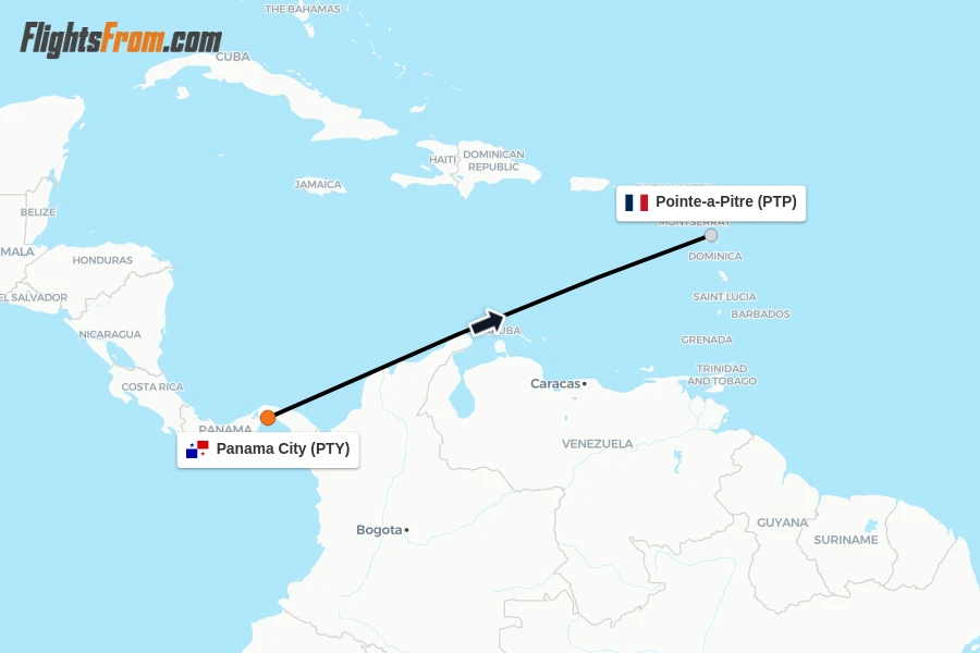 Flights from Panama City to Pointe-a-Pitre route map