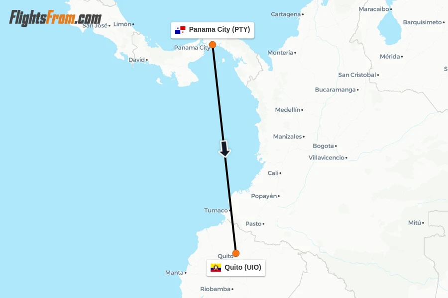 Flights from Panama City to Quito route map