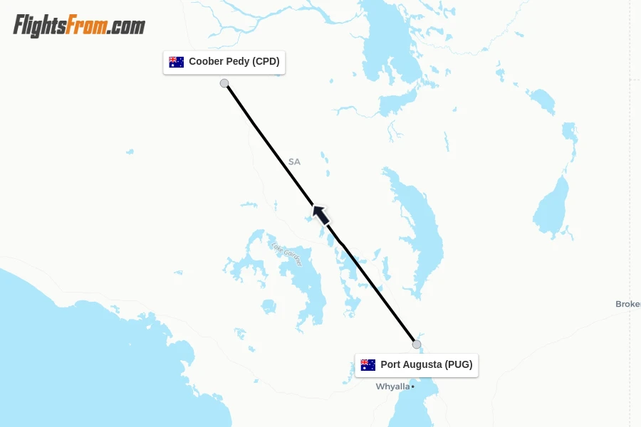 Flights from Port Augusta to Coober Pedy route map