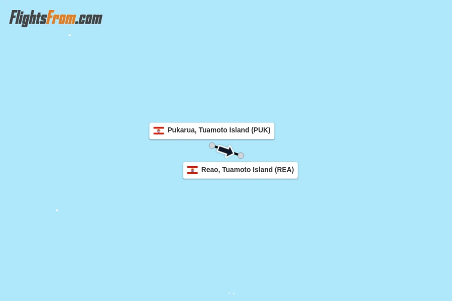 Flights from Pukarua, Tuamoto Island to Reao, Tuamoto Island route map
