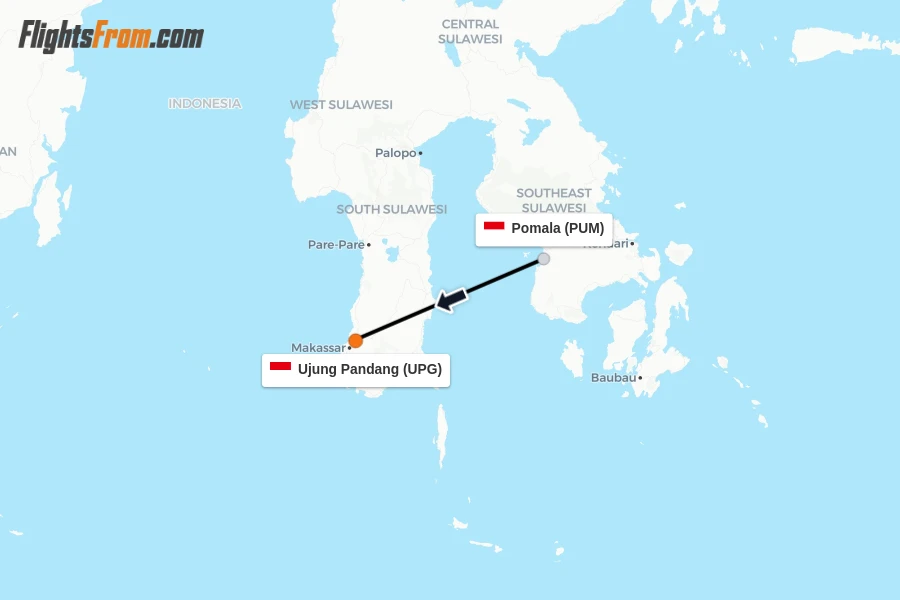 Flights from Pomala to Ujung Pandang route map