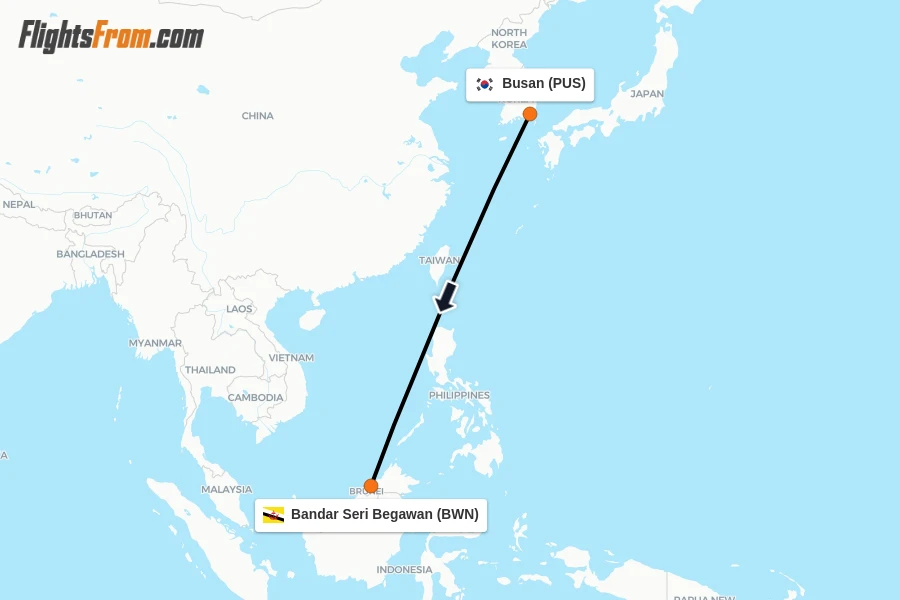 Flights from Busan to Bandar Seri Begawan route map