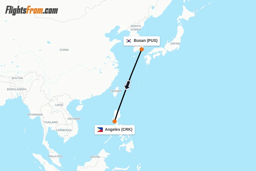 Flights from Busan to Angeles route map