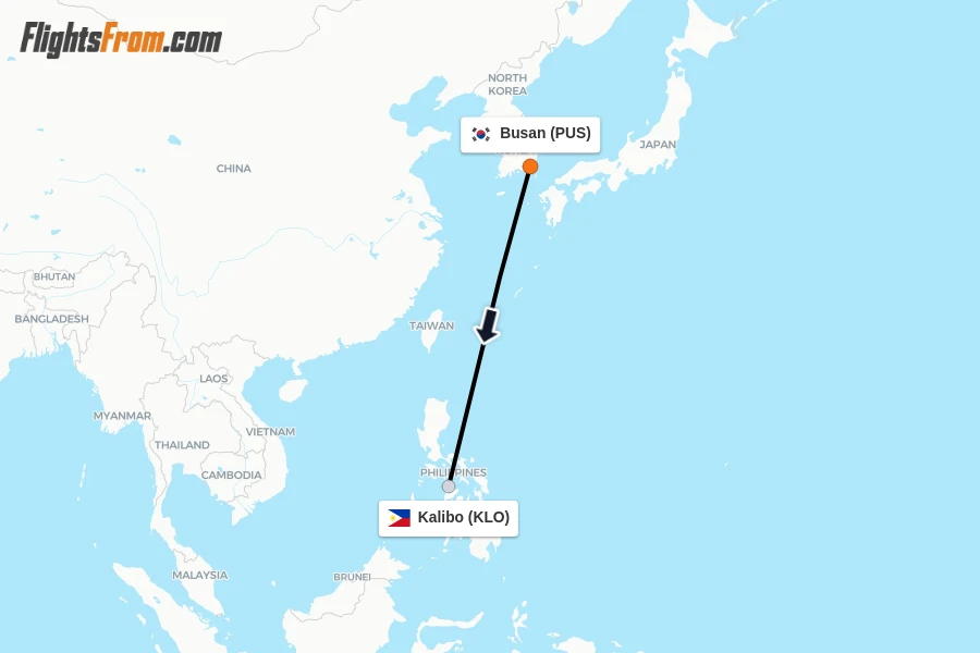 Flights from Busan to Kalibo route map