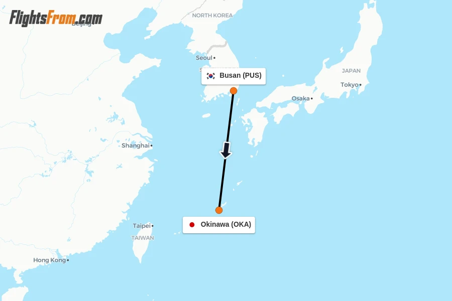 Flights from Busan to Okinawa route map