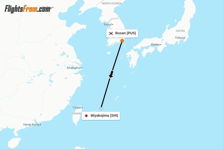 Flights from Busan to Miyakojima route map