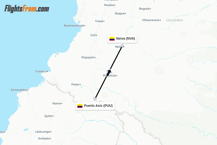 Flights from Puerto Asis to Neiva route map