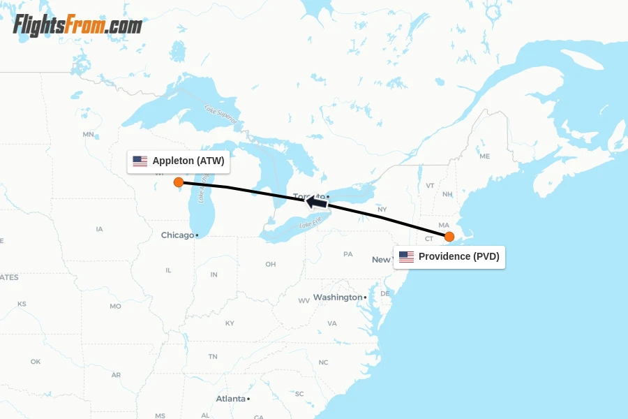 Flights from Providence to Appleton route map