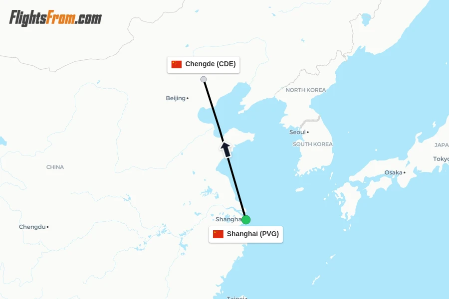 Flights from Shanghai to Chengde route map