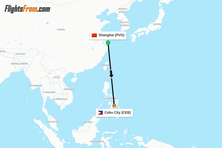 Flights from Shanghai to Cebu City route map