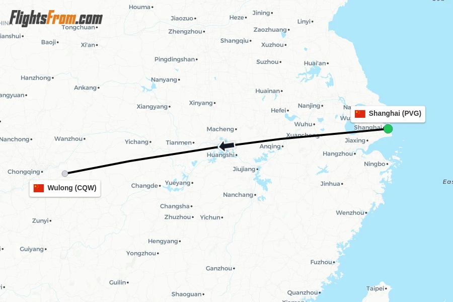 Flights from Shanghai to Wulong route map