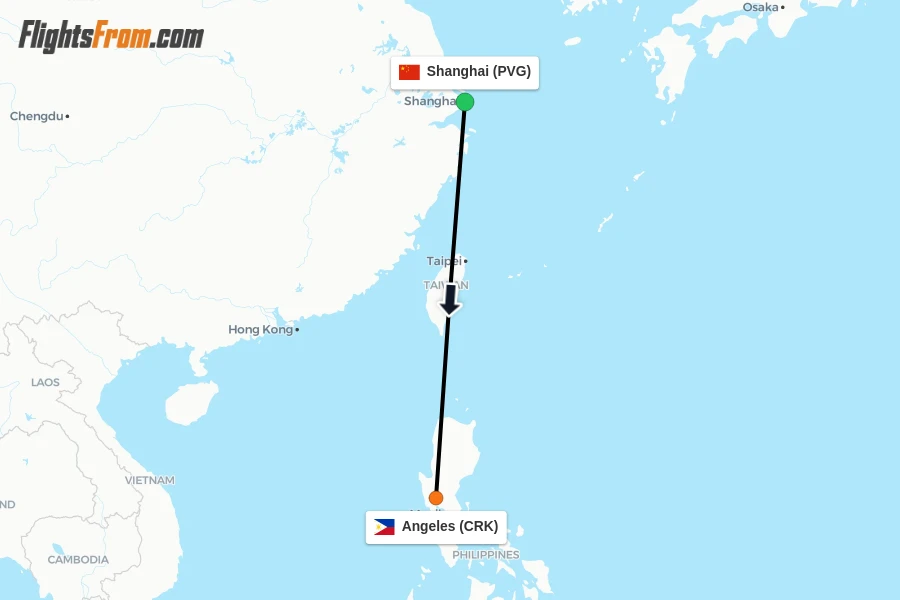 Flights from Shanghai to Angeles route map