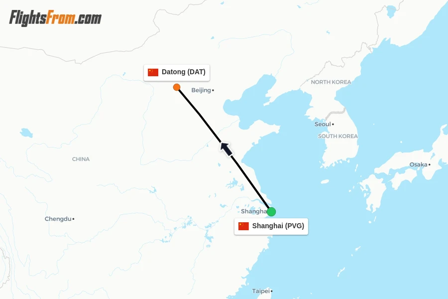 Flights from Shanghai to Datong route map