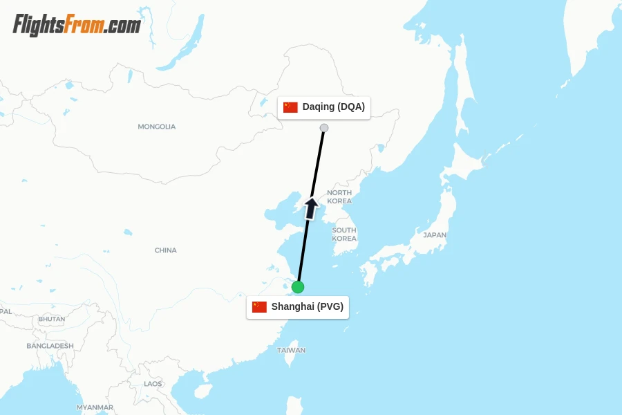 Flights from Shanghai to Daqing route map