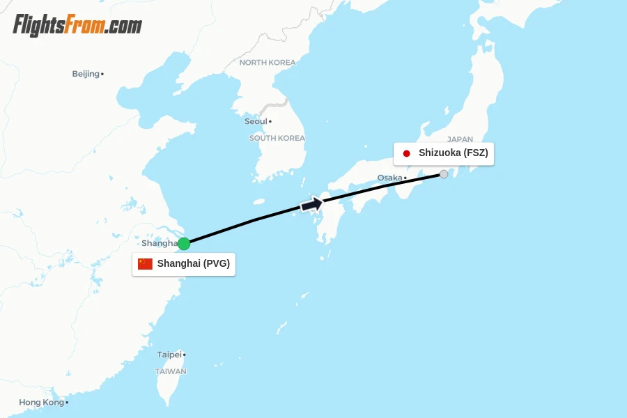 Flights from Shanghai to Shizuoka route map