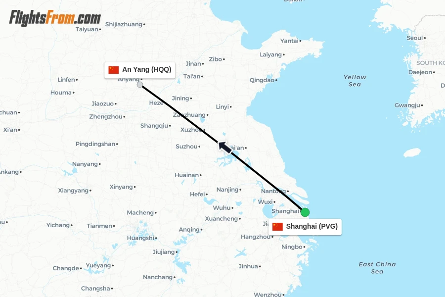 Flights from Shanghai to An Yang route map