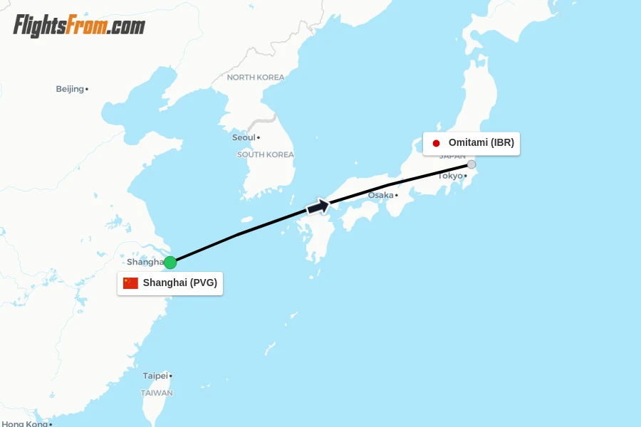 Flights from Shanghai to Omitami route map