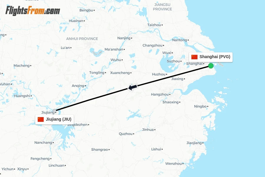 Flights from Shanghai to Jiujiang route map