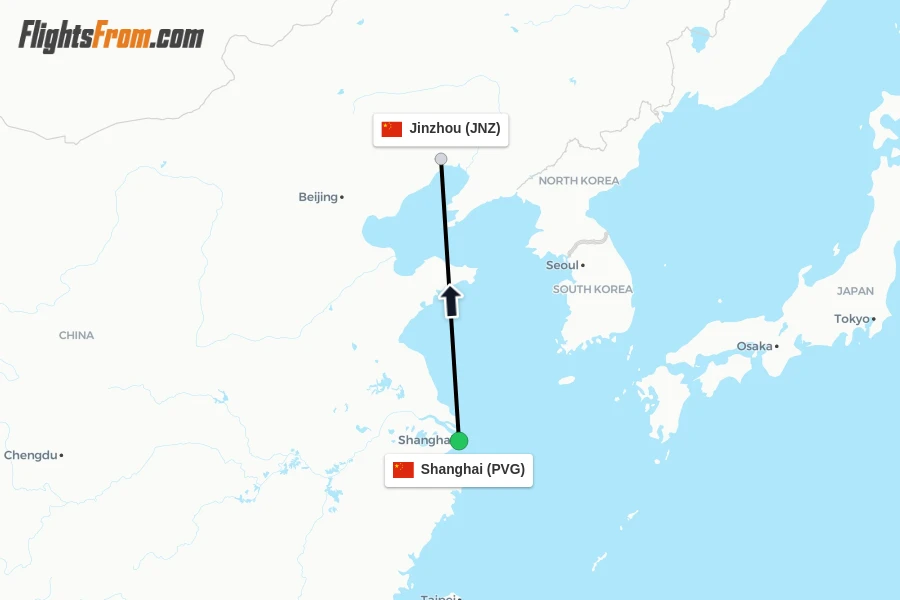 Flights from Shanghai to Jinzhou route map