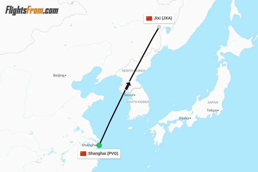 Flights from Shanghai to Jixi route map