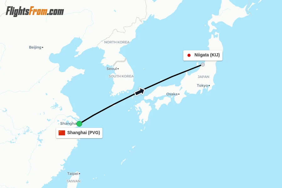 Flights from Shanghai to Niigata route map