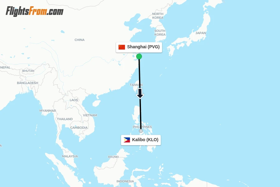Flights from Shanghai to Kalibo route map