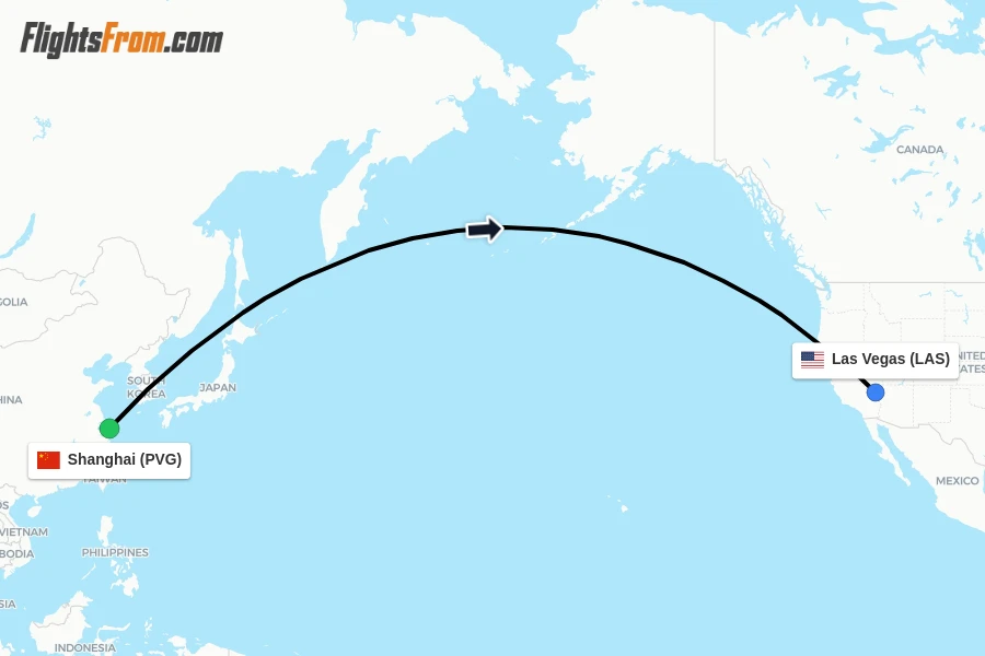 Flights from Shanghai to Las Vegas route map