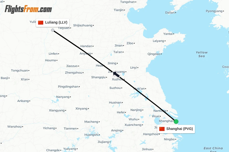 Flights from Shanghai to Luliang route map