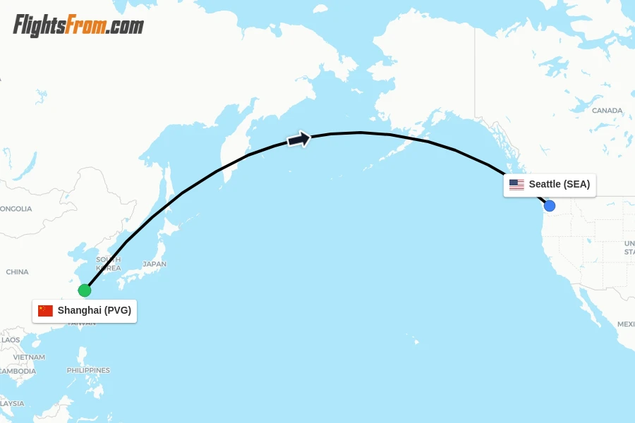 Flights from Shanghai to Seattle route map