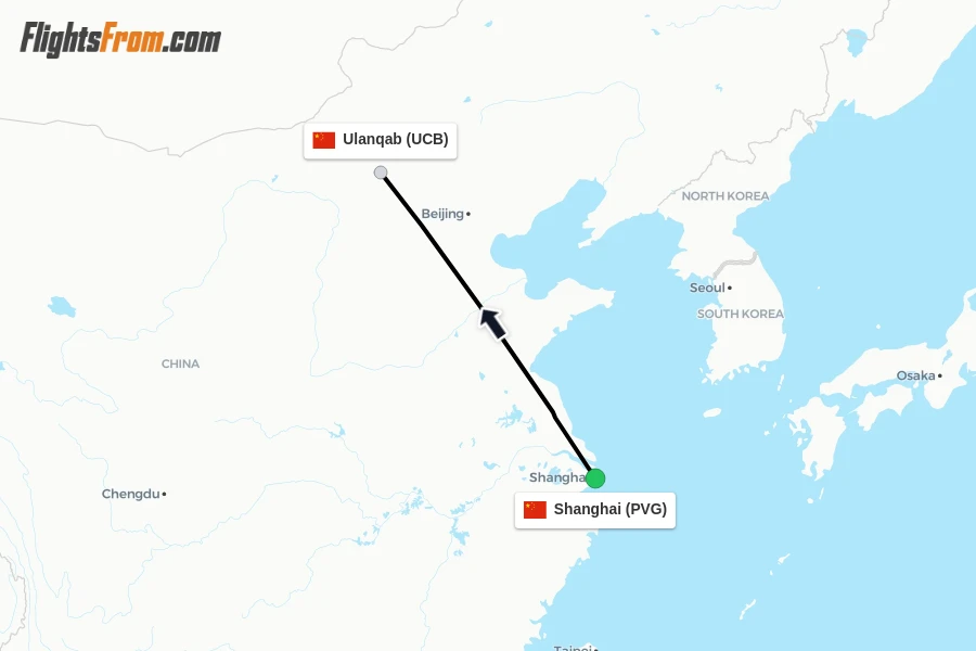 Flights from Shanghai to Ulanqab route map