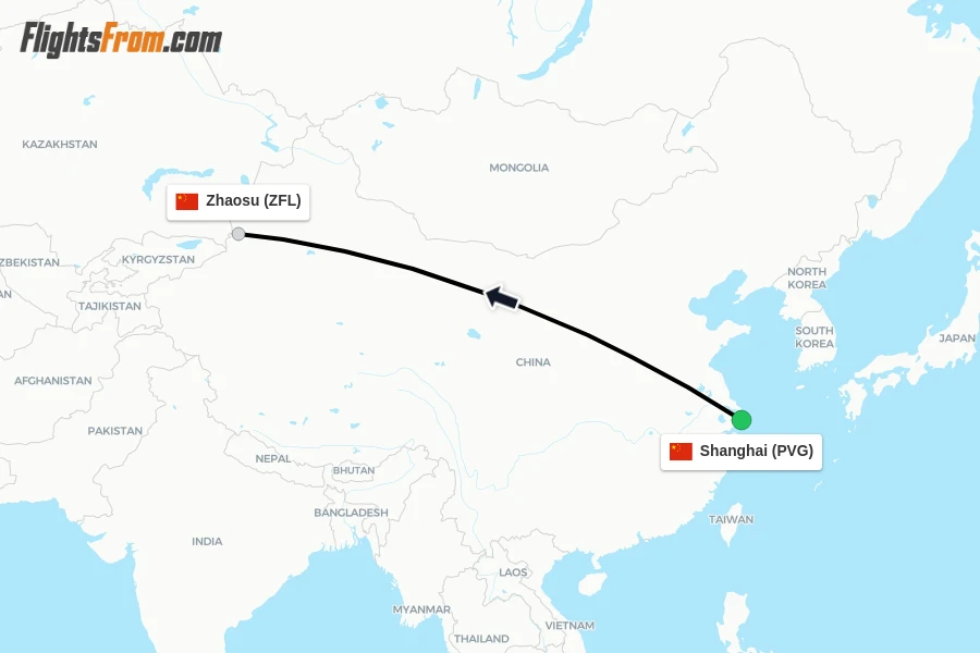 Flights from Shanghai to Zhaosu route map