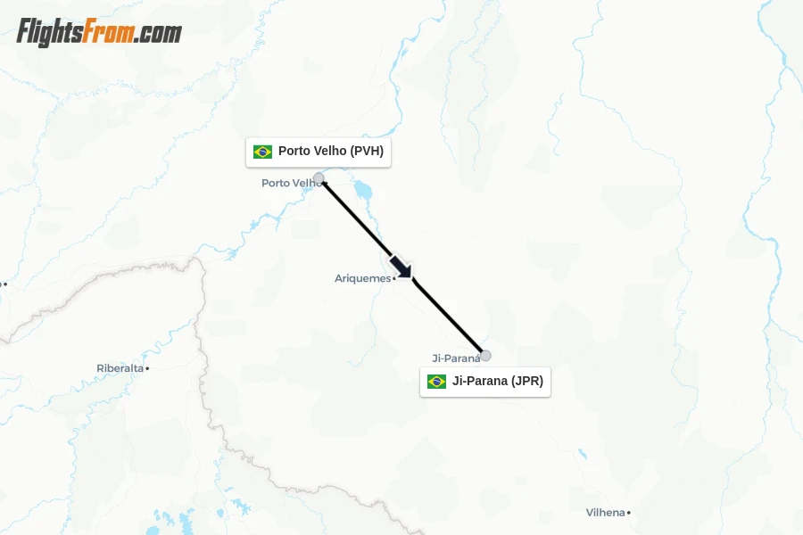 Flights from Porto Velho to Ji-Parana route map