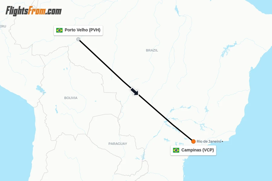 Flights from Porto Velho to Campinas route map